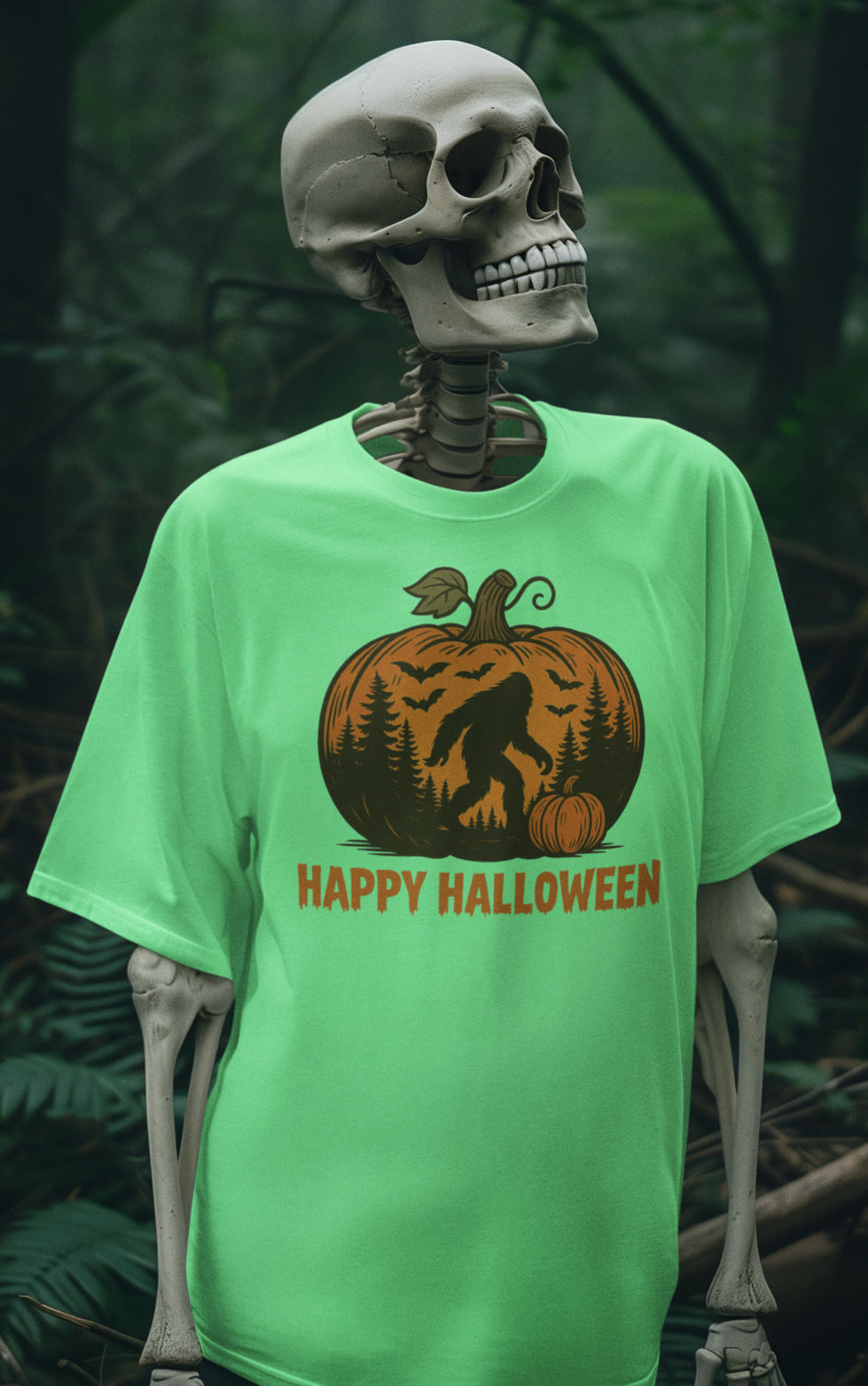 Happy Halloween Bigfoot Silhouette Tshirt (Mint Green)