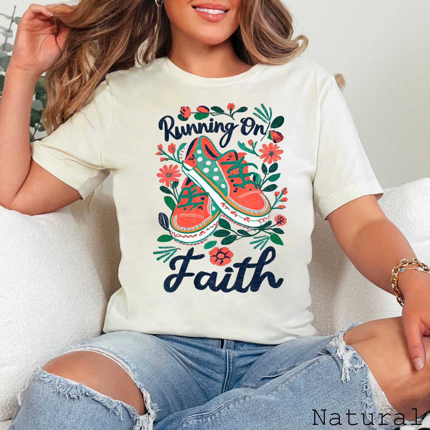 Running On Faith Christian Graphic Shirt | Bella Canvas