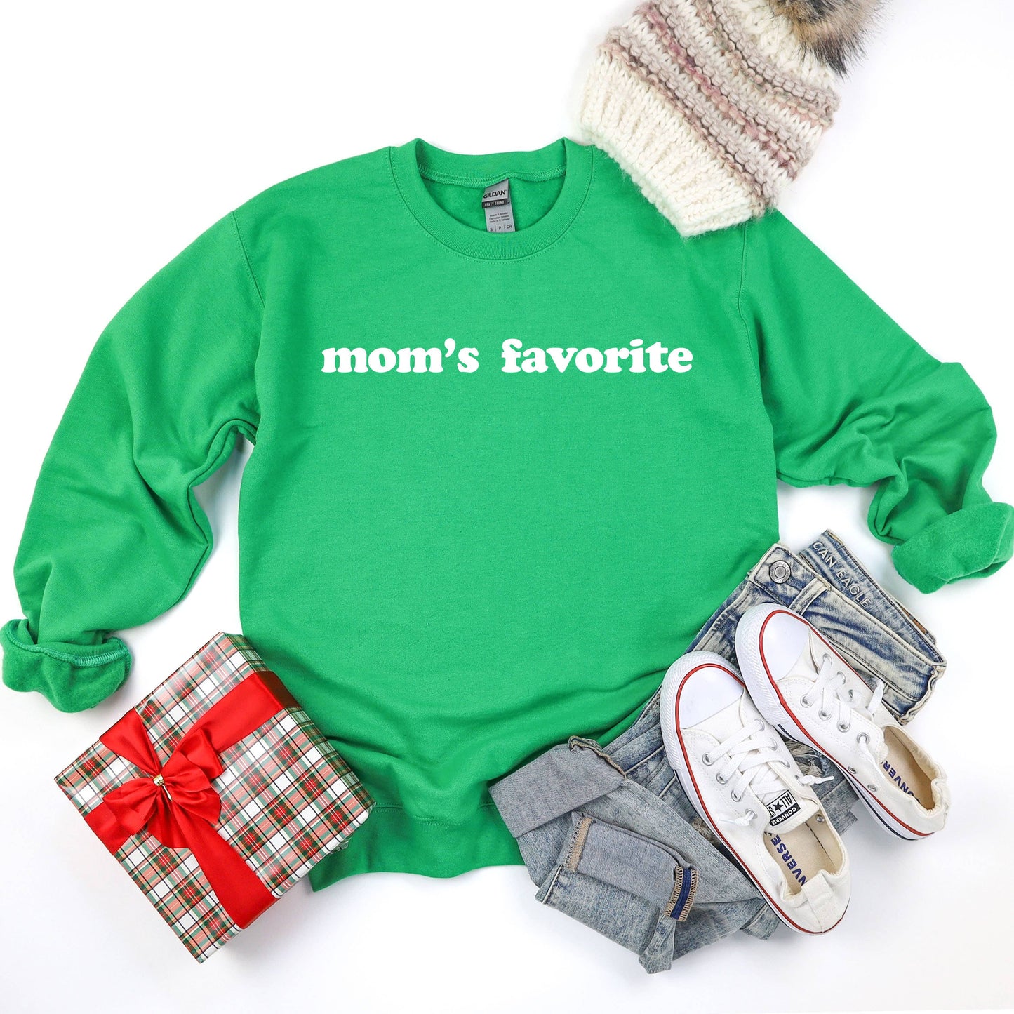 Mom's Favorite Funny Holiday Crewneck Sweatshirt - Green