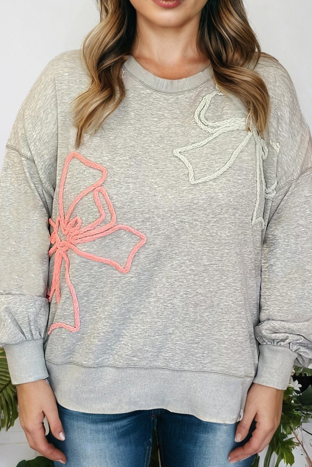Plus Size Thread Embroidered Drop Shoulder Sweatshirt