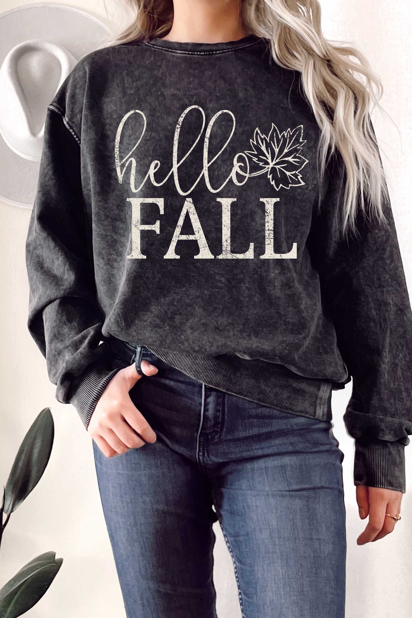 Hello Fall Mineral Graphic Terry Sweatshirt