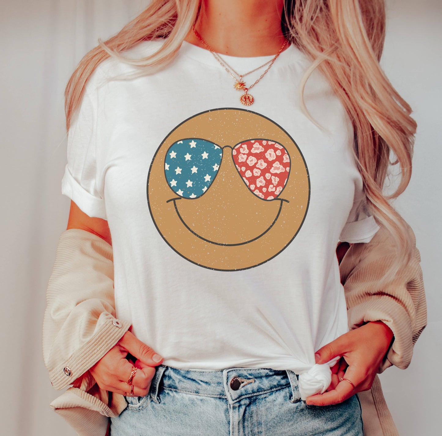 Usa Happy Face Sunglasses Tee | Patriotic T Shirt