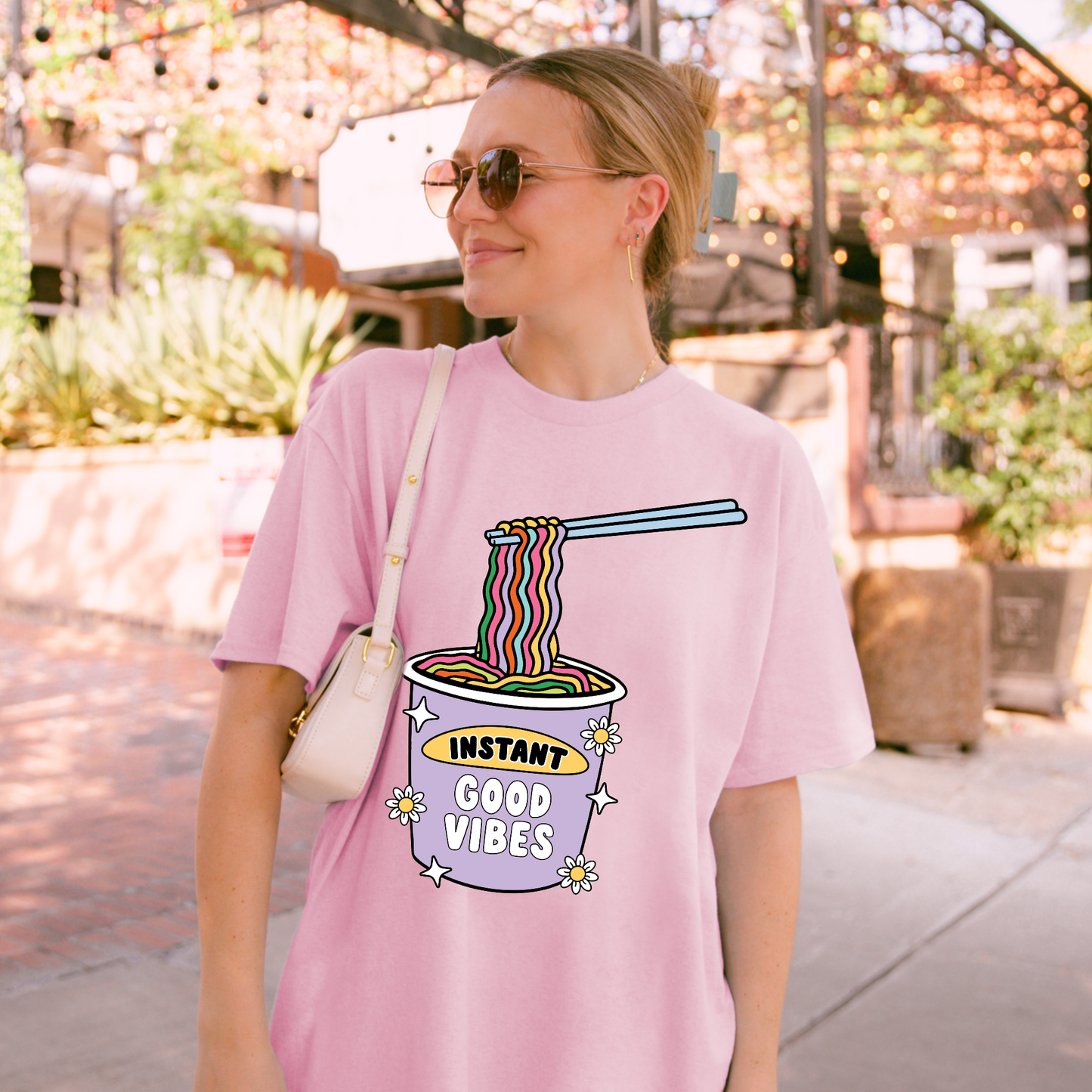 Instant Good Vibes Retro Preppy Comfort Color Graphic Tee