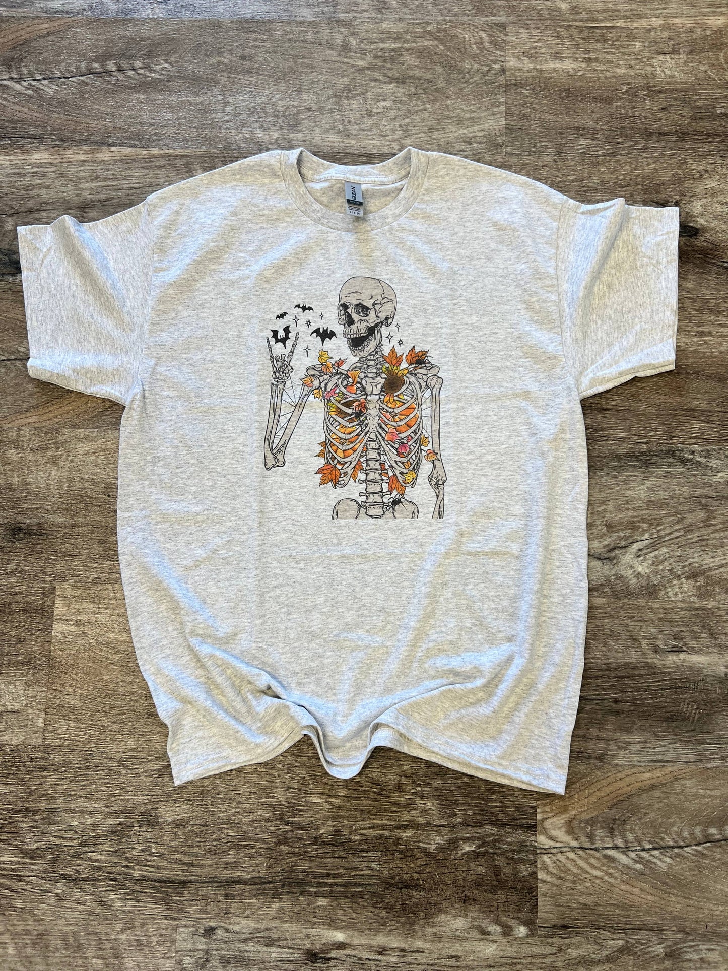 Floral Skeleton with Spiders and Bats On Ash Gray Tee