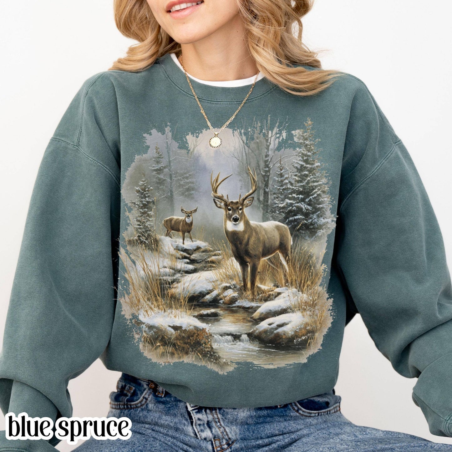 Retro Deer Crewneck Sweatshirt Cozy Fall Nostalgia