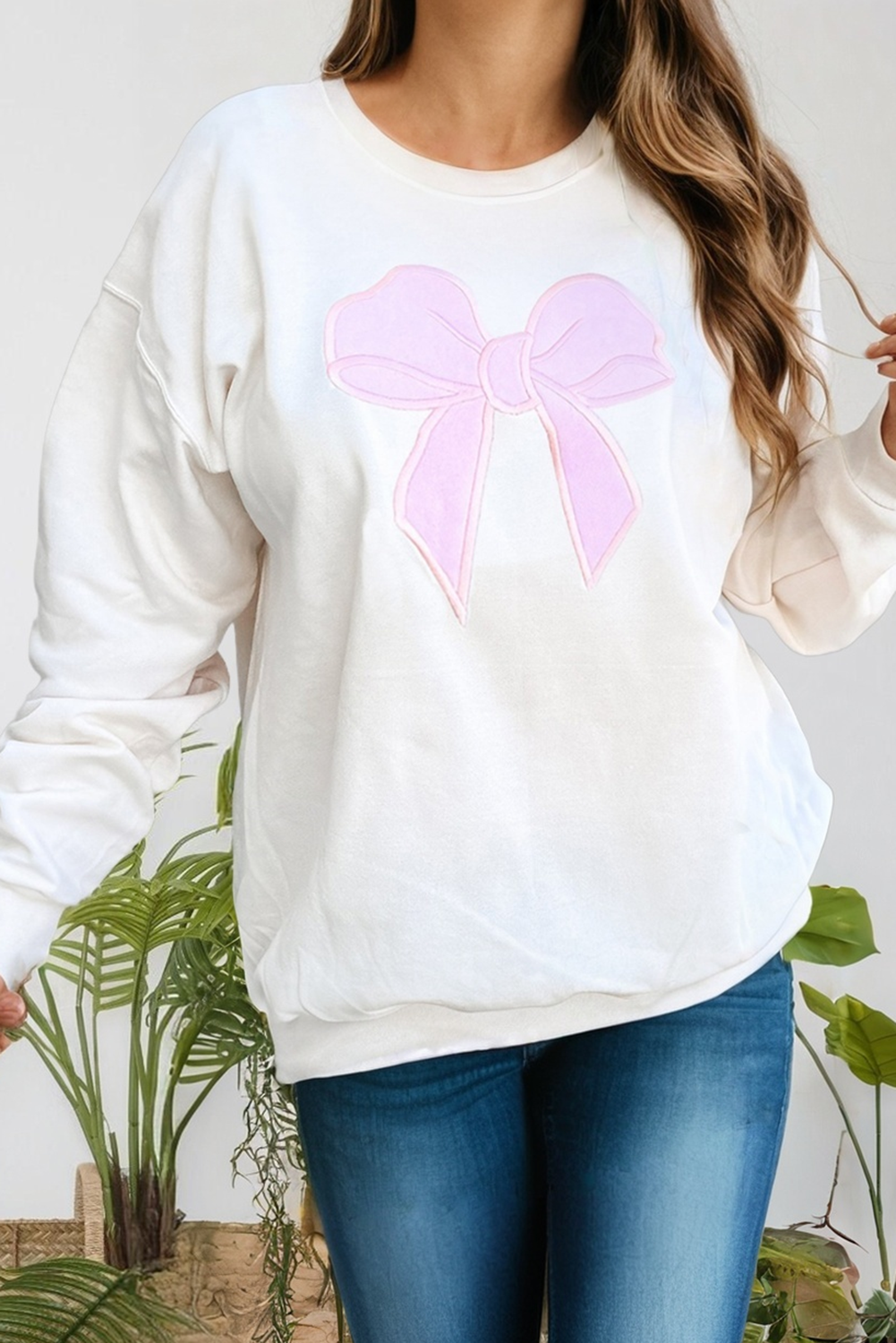 Big Bow Accent Plus Size Drop Shoulder Sweatshirt