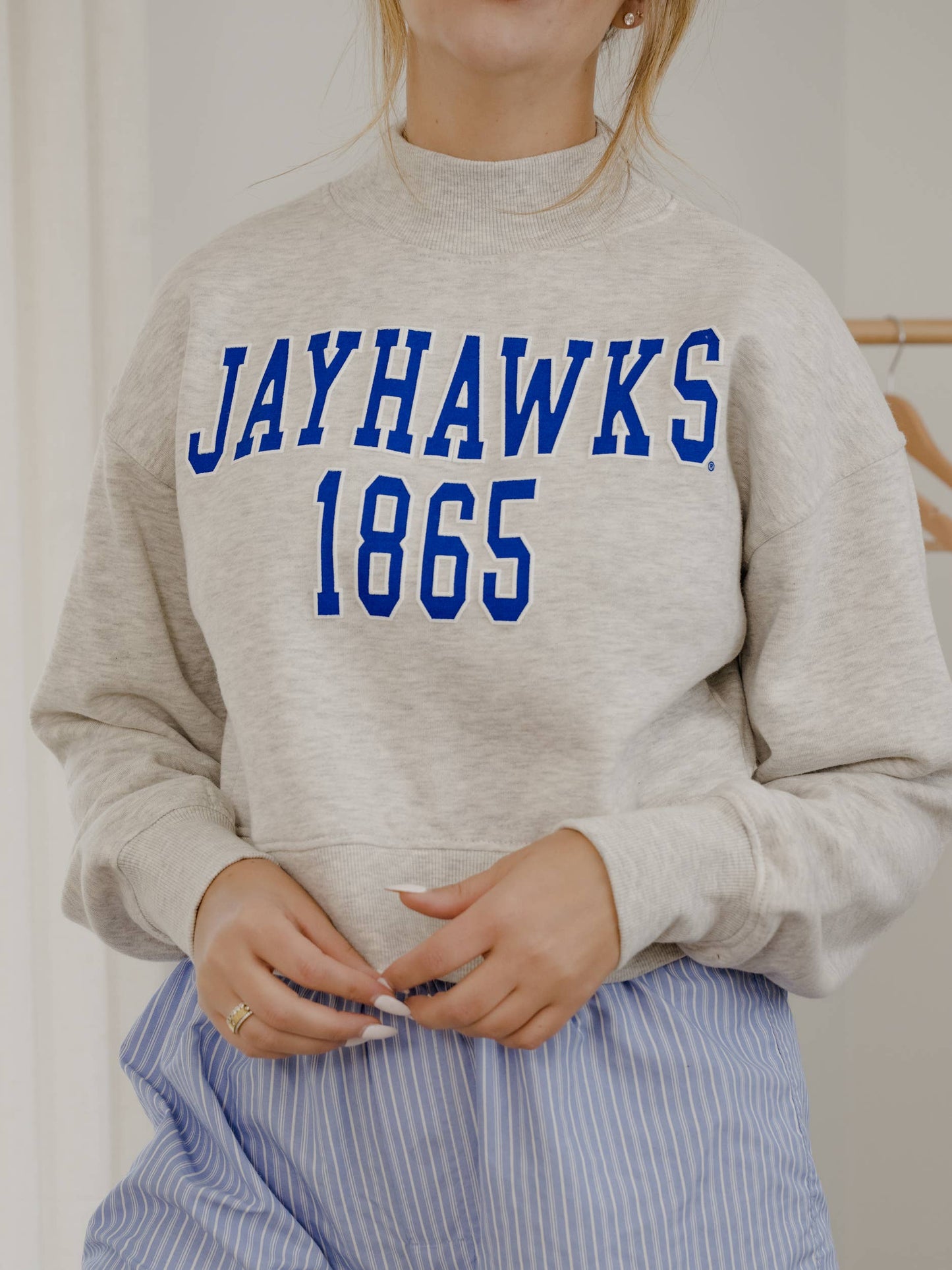 Ku Jayhawks College Block Puff Ink Gray Mock Neck Sweatshirt