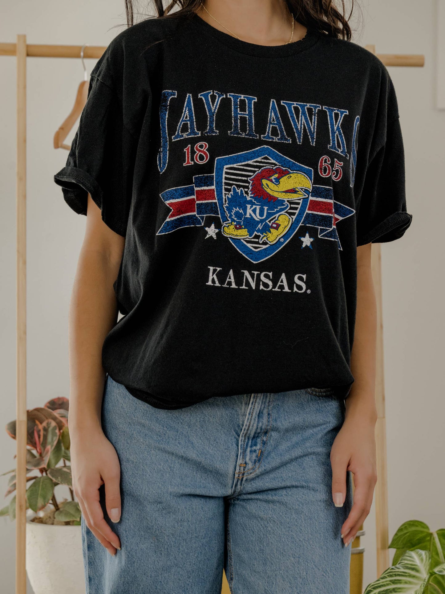 Ku Jayhawks Pep Rally Black Thrifted Tee