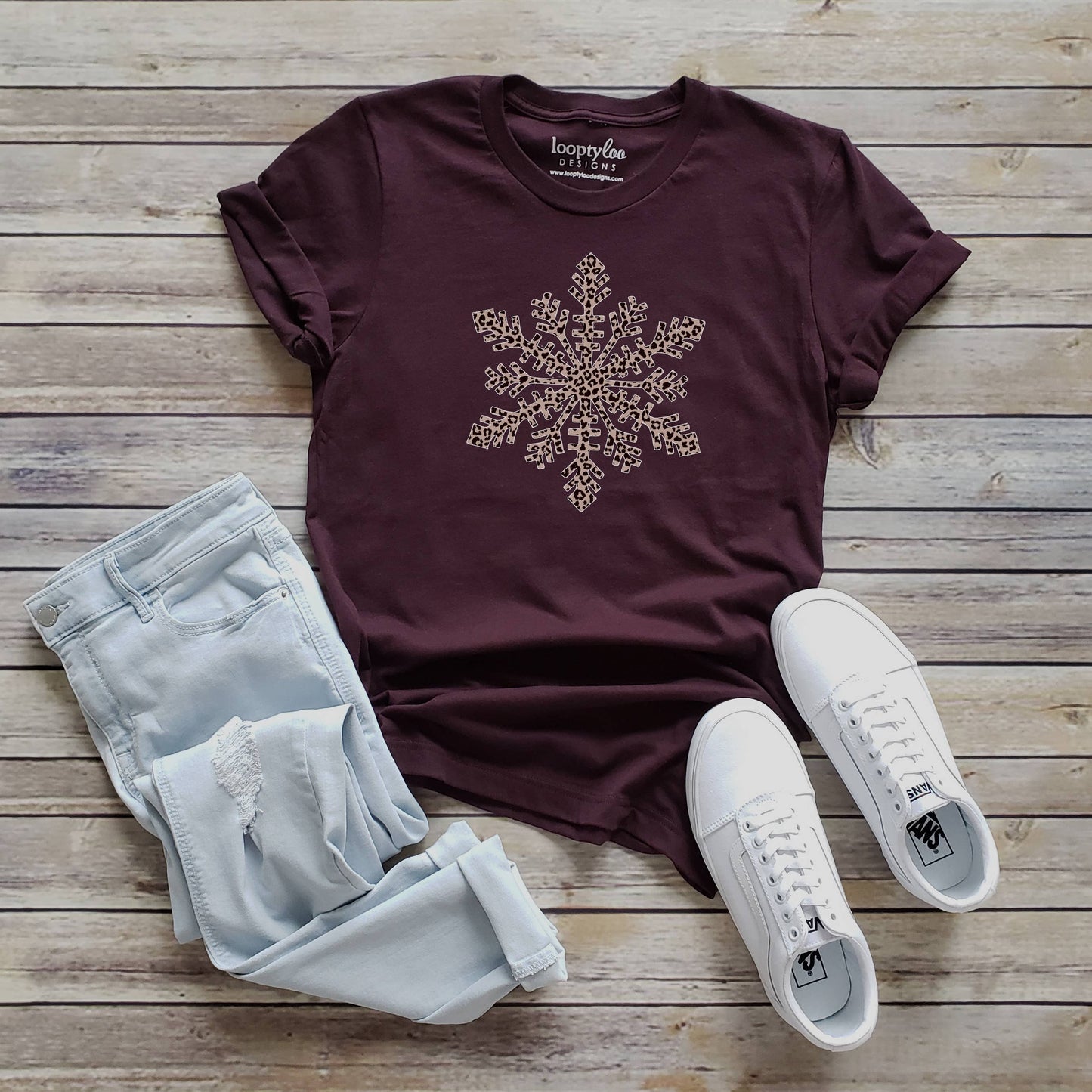 Leopard Snowflake Tee | Winter | Seasons | Sizes XS-2XL