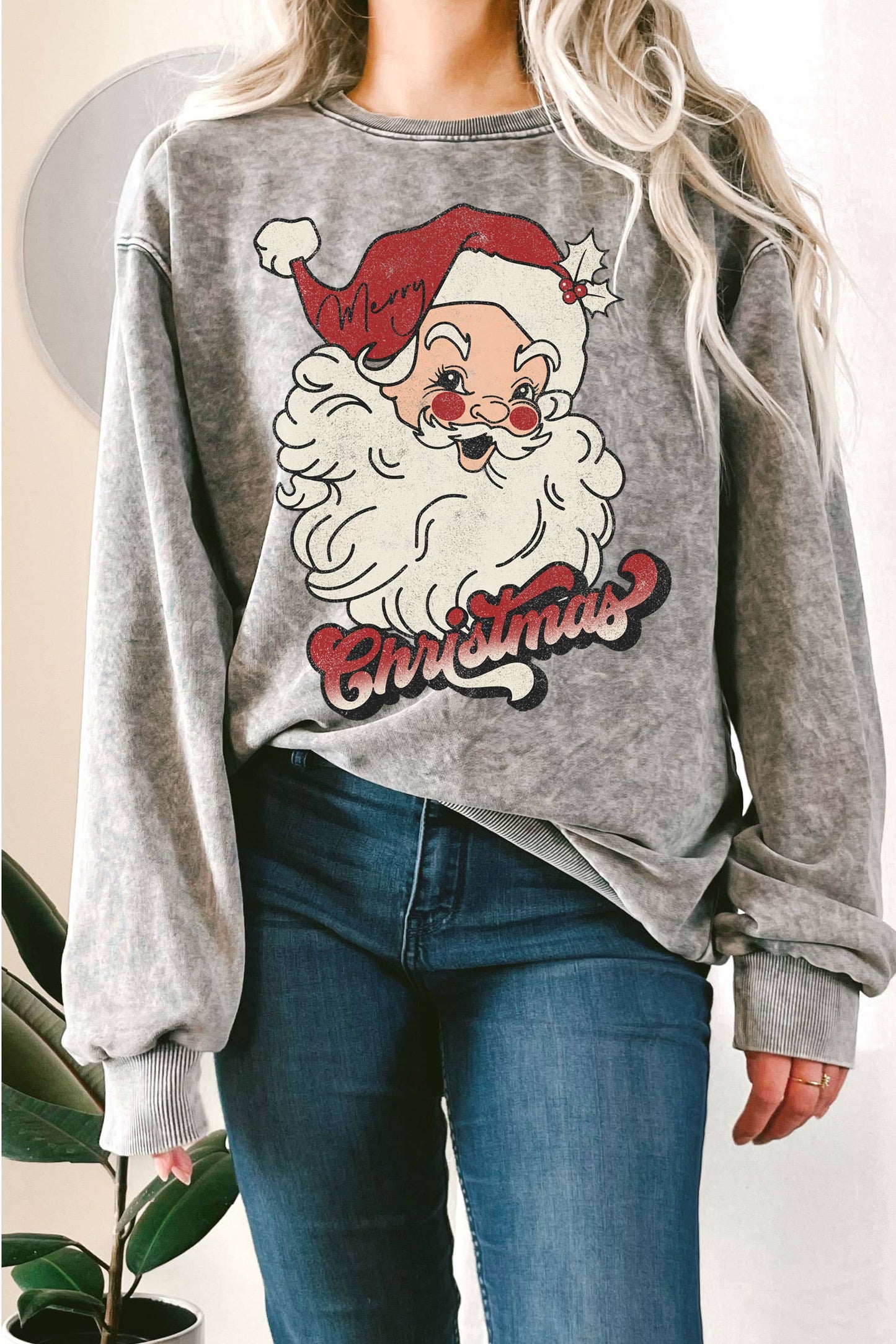 Merry Christmas Red Mineral Graphic Terry Sweatshirt