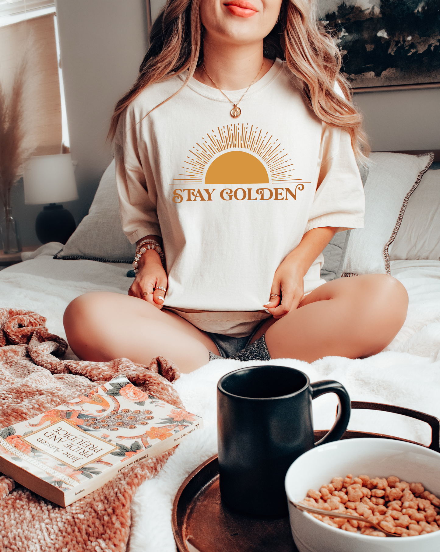 Stay Golden, Summer Graphic Tee, Trendy Apparel