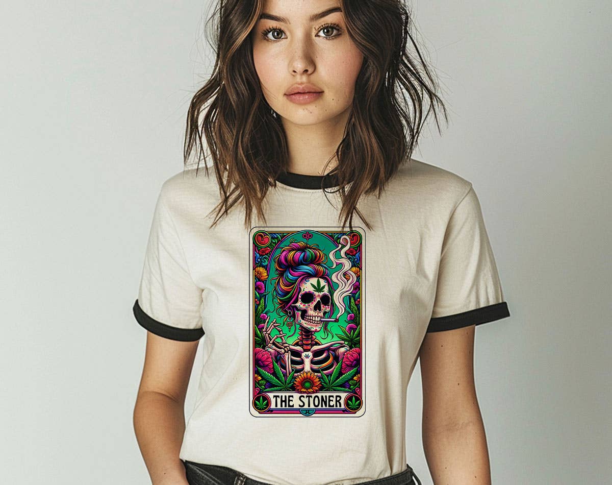 The Stoner Tarot Skeleton Cannabis - Funny Weed Ringer Tee