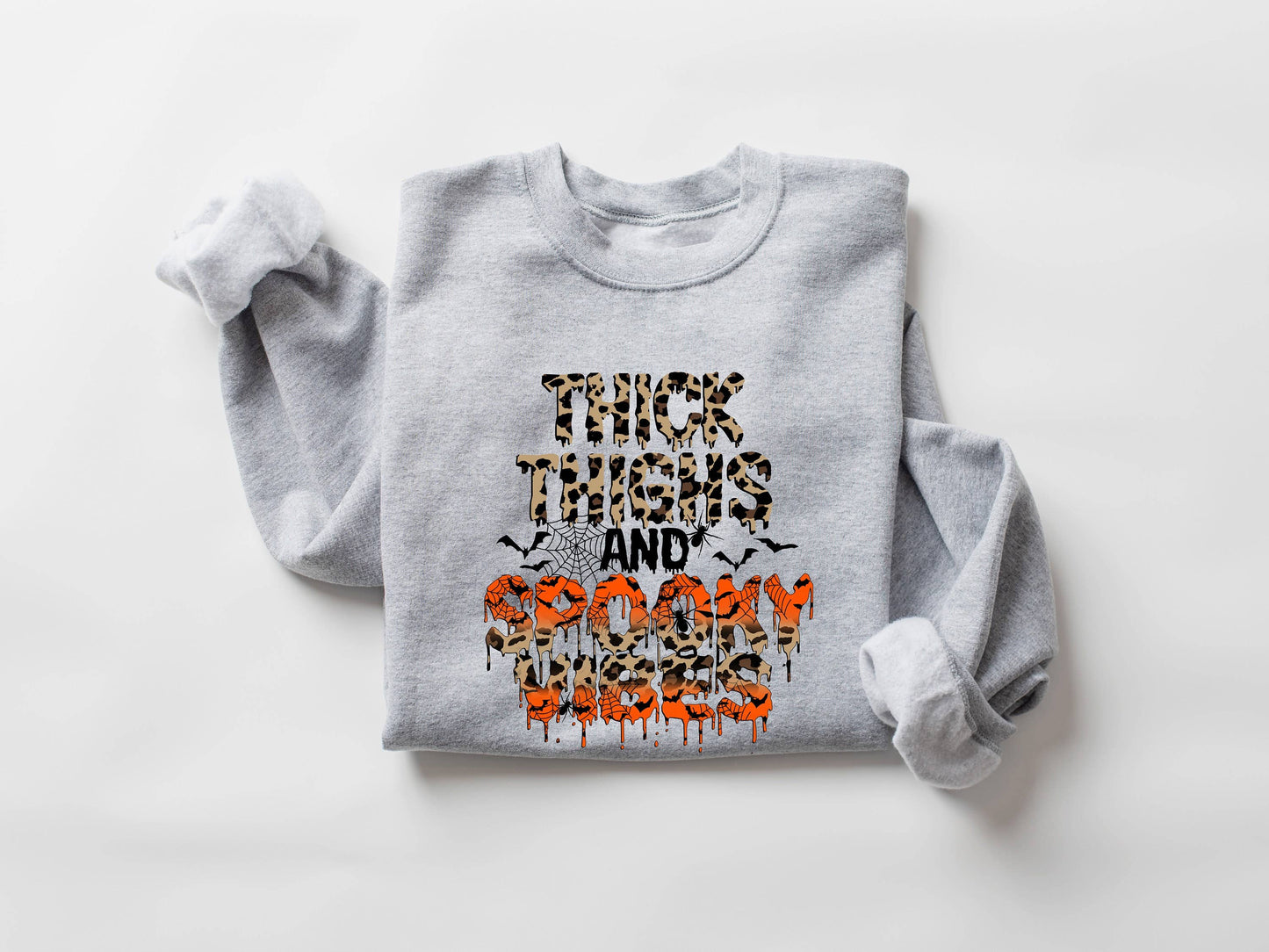 Thick Thighs & Spooky Vibes Sweatshirt – Funny Halloween Gif