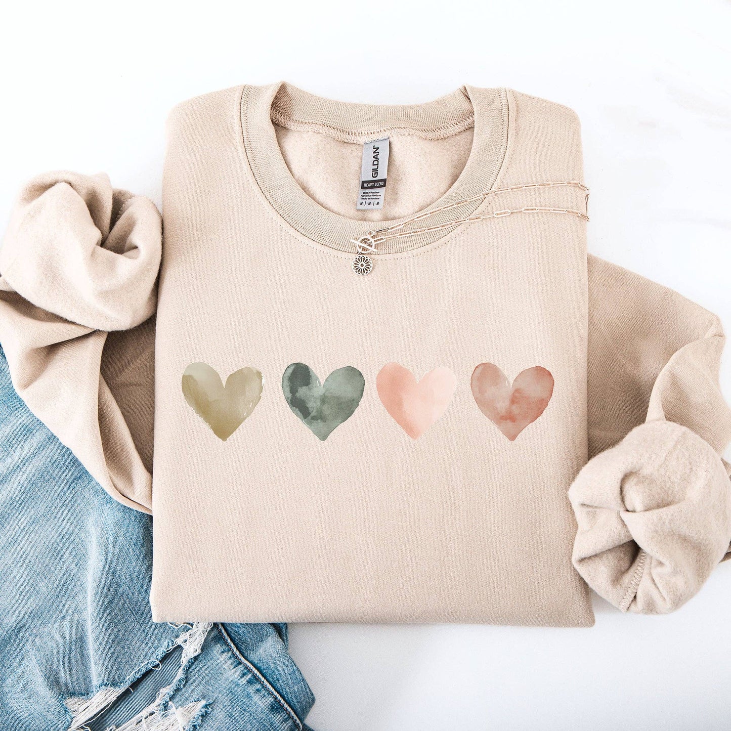 Watercolor Hearts, Valentine's Day, Minimalist Sweatshirt