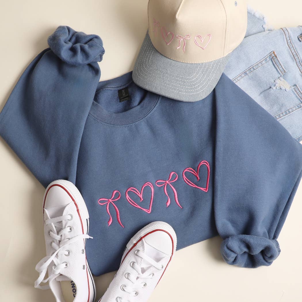 Sweet Hearts and Bows Embroidered Heavyweight Sweatshirt