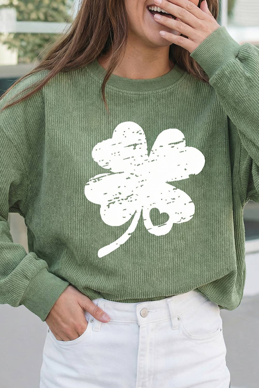 Distressed Clover Print St Patricks Sweatshirt (S-2XL)