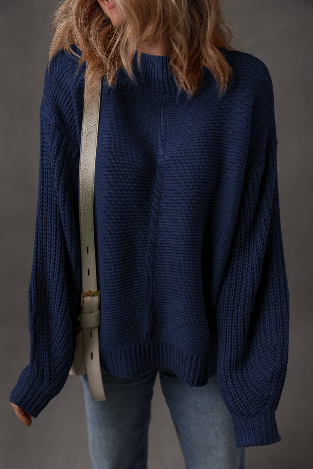 Solid Color Front Seam Drop Shoulder Loose Sweater (S-Xl)