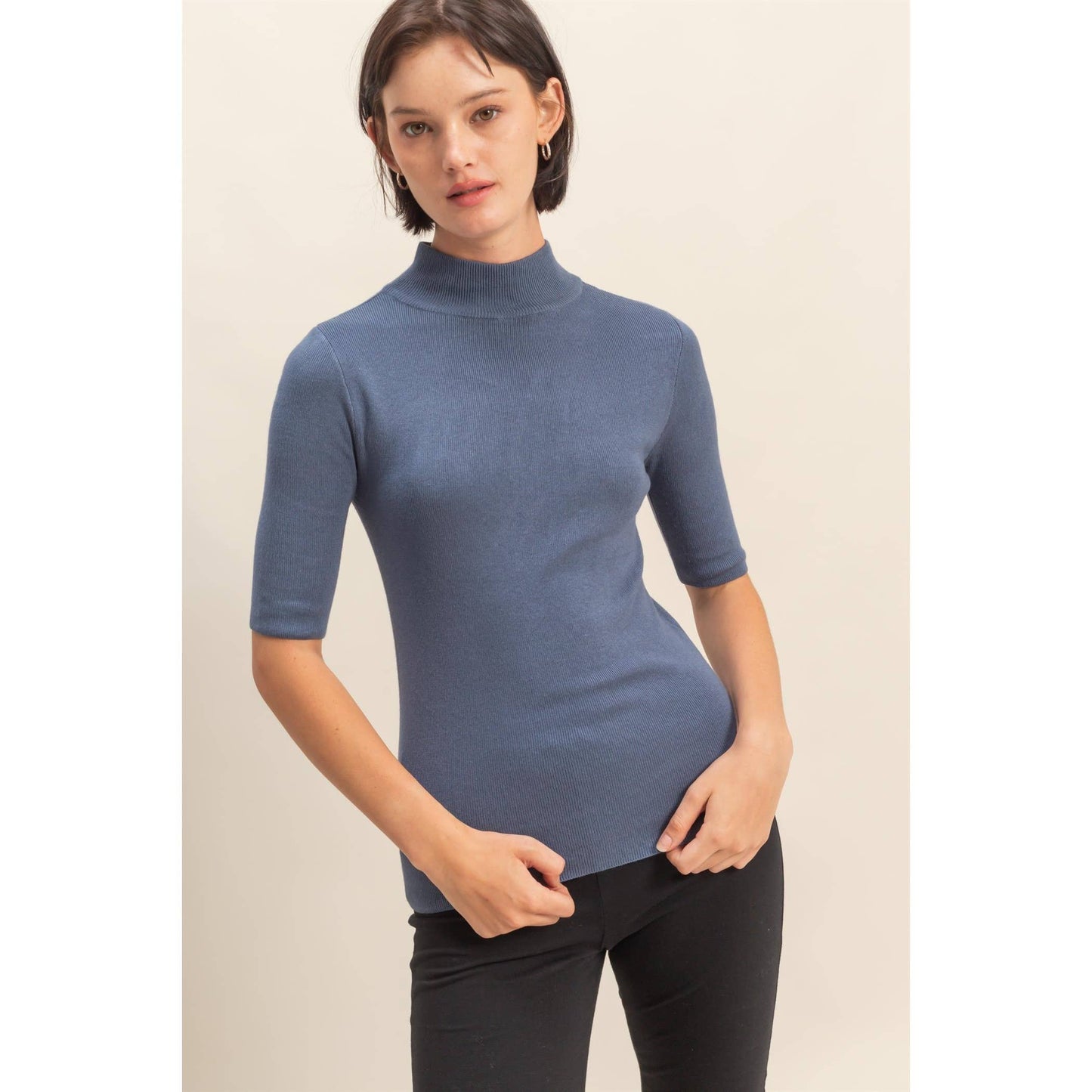 Half Sleeve Mock Neck Sweater Top