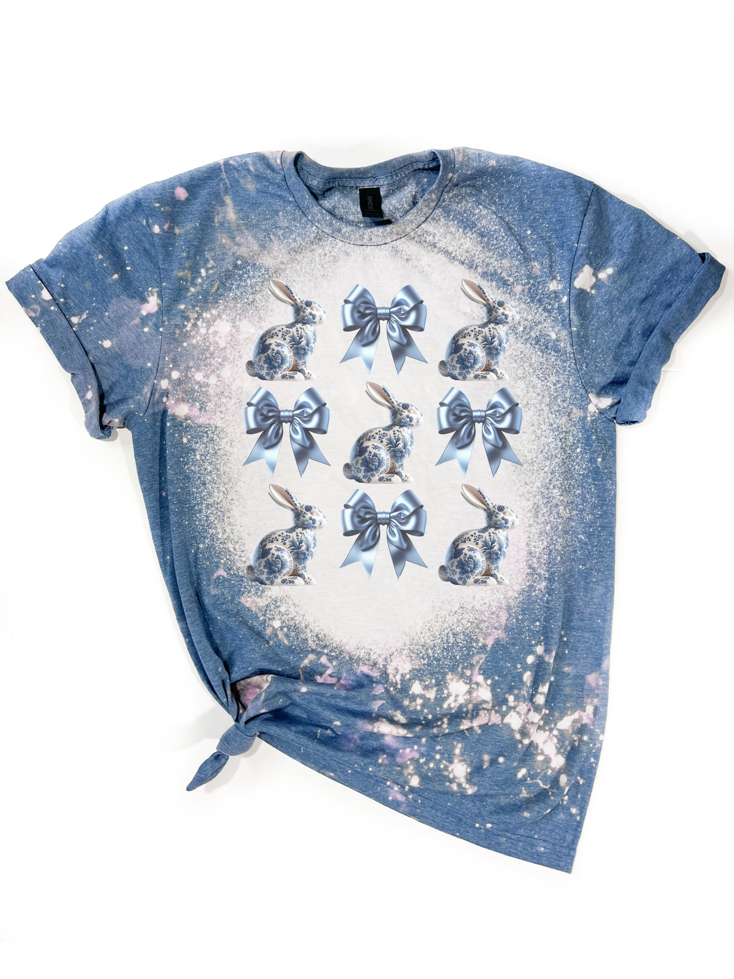 Blue Vintage Bunny + Bows – Bleached Easter Tee