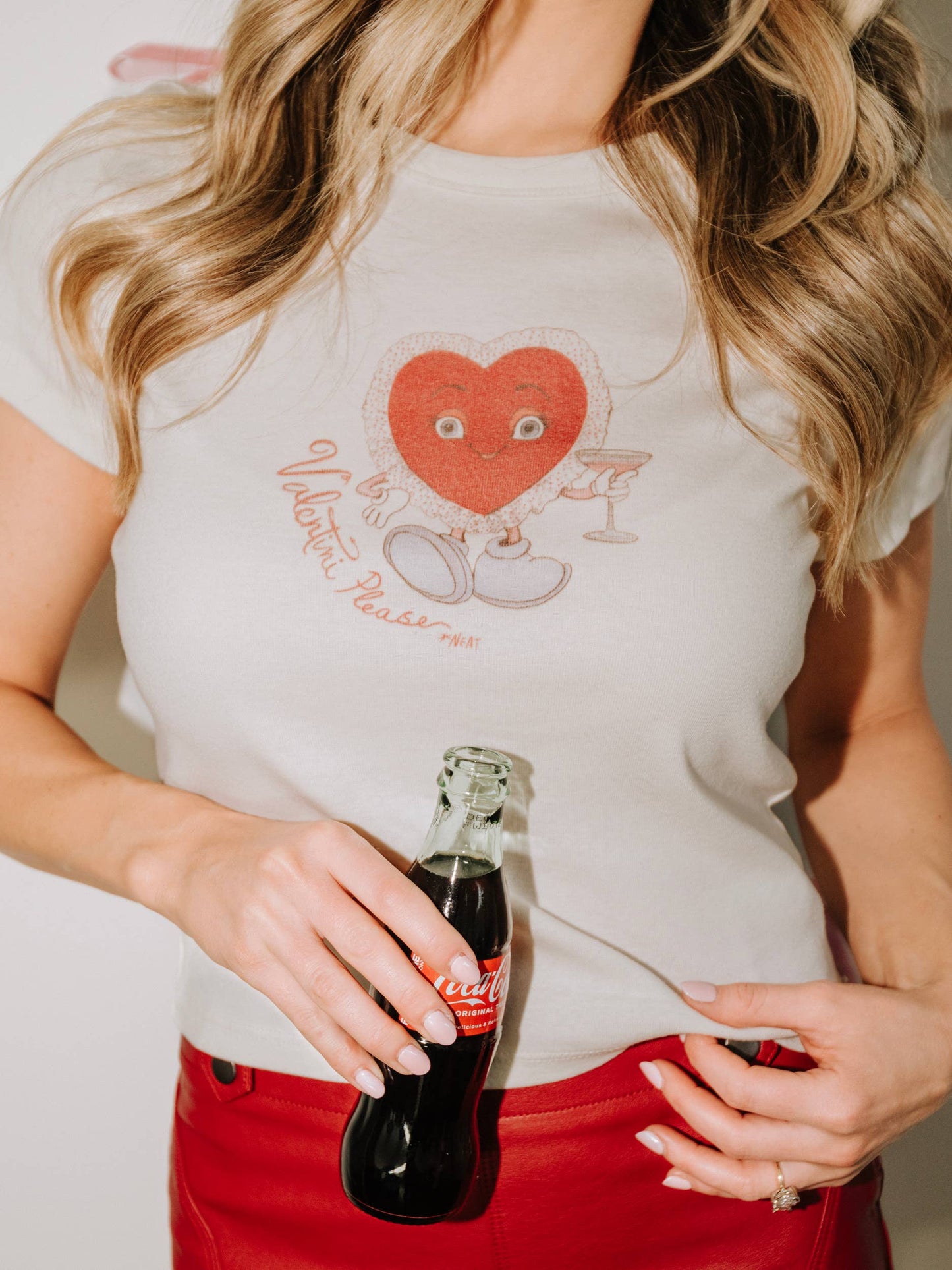 Valentini Heart Valentine's Day Off White Micro Cropped Tee