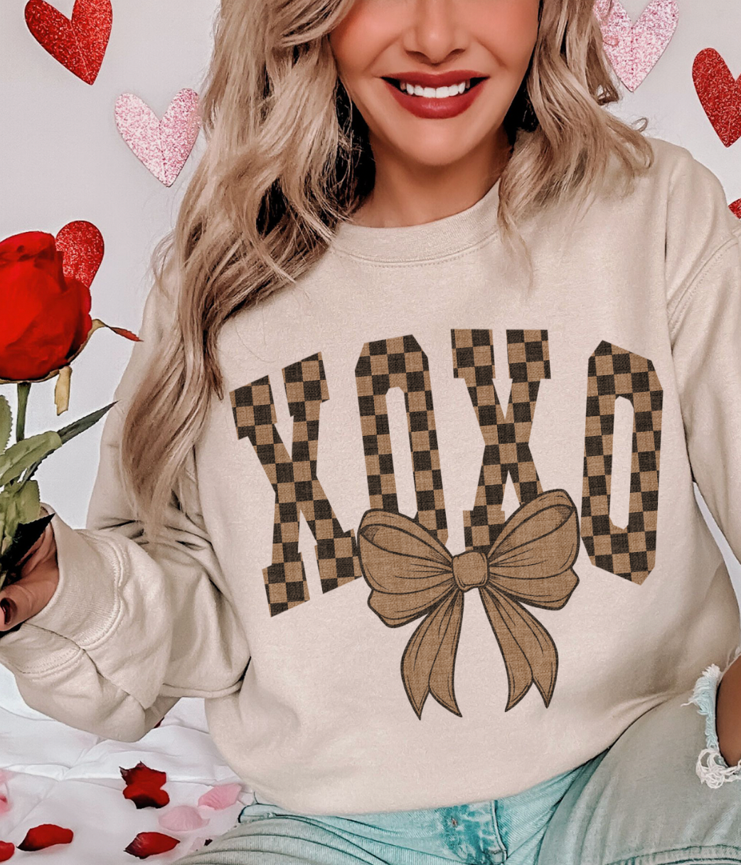 Checkered Xoxo Neutral - Cream Tee or Sweatshirt