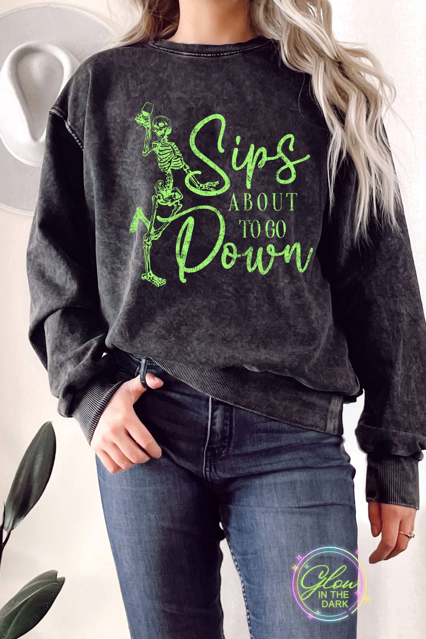 Sips Skeletti Glow in the Dark Mineral Terry Sweatshirt