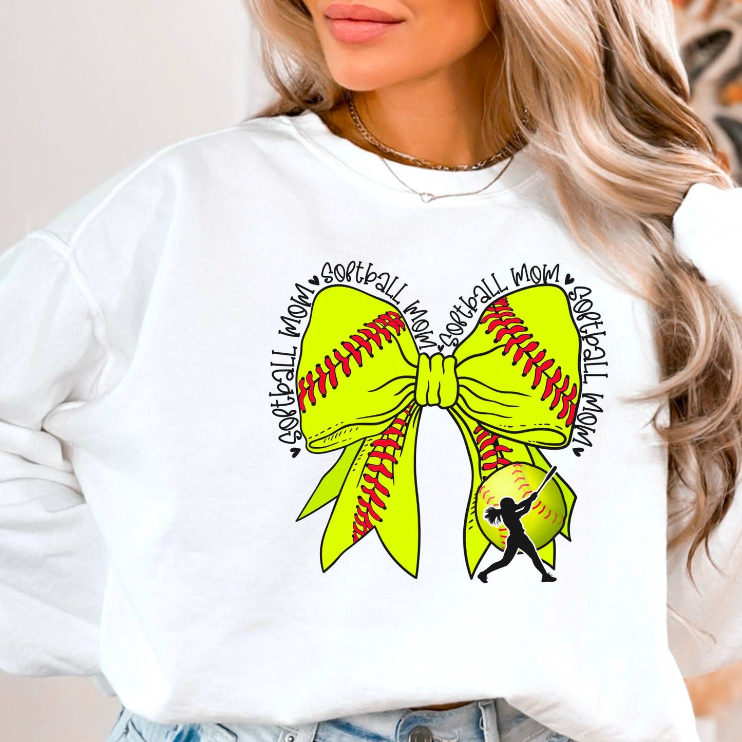Softball Mom Coquette Bow Graphic Sweatshirt