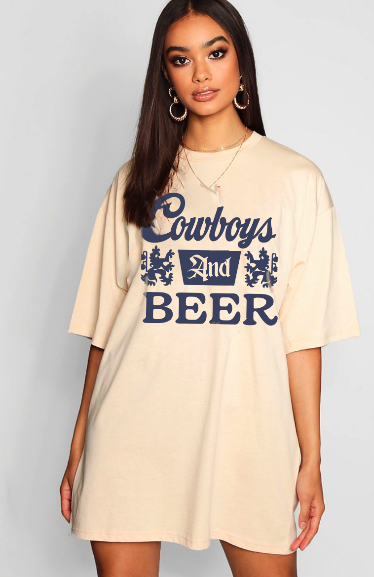 Cowboys and Beer Logo Oversized T Shirt
