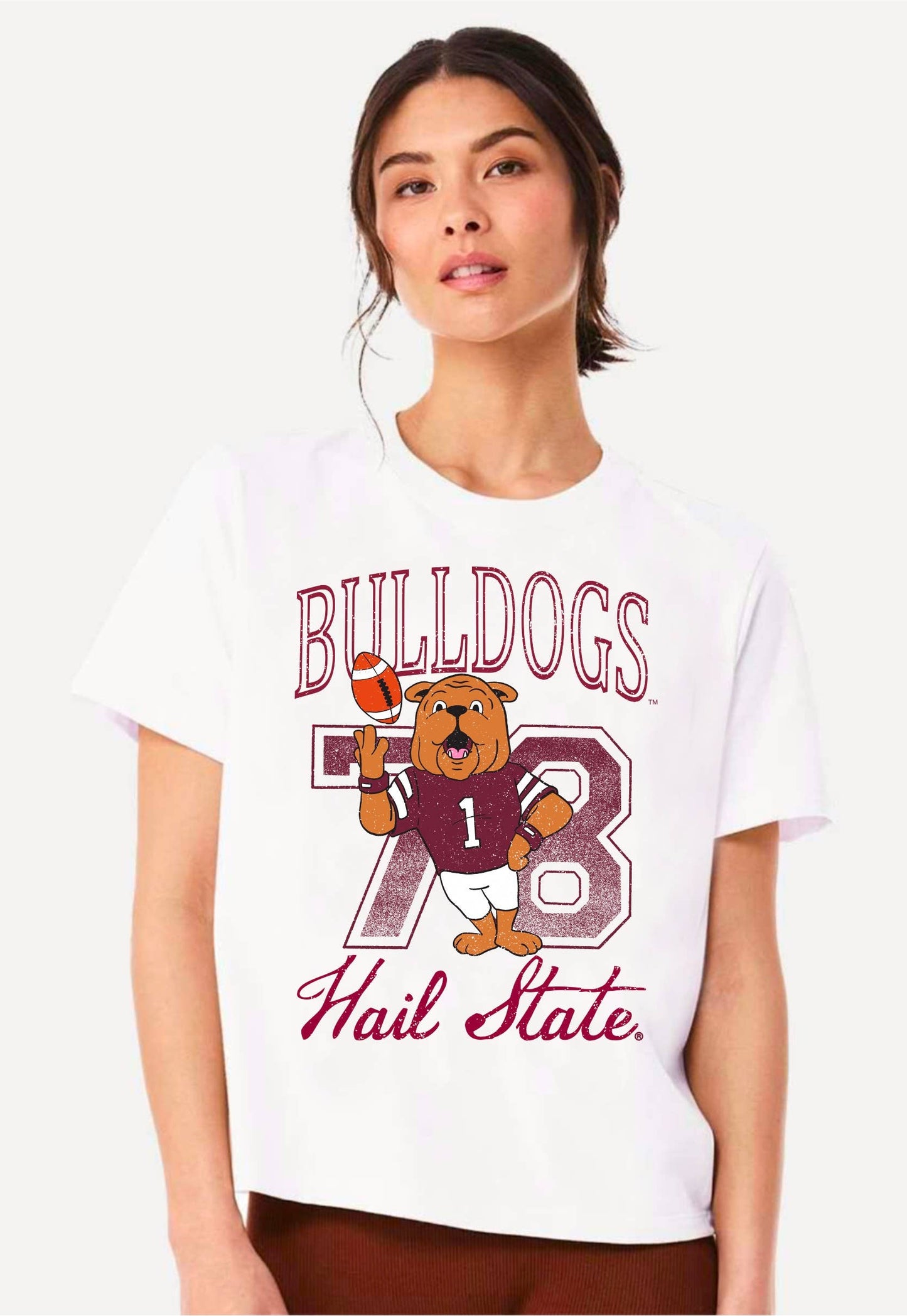Mississippi St. Bulldogs Club Mascot White Ellie Perfect Tee