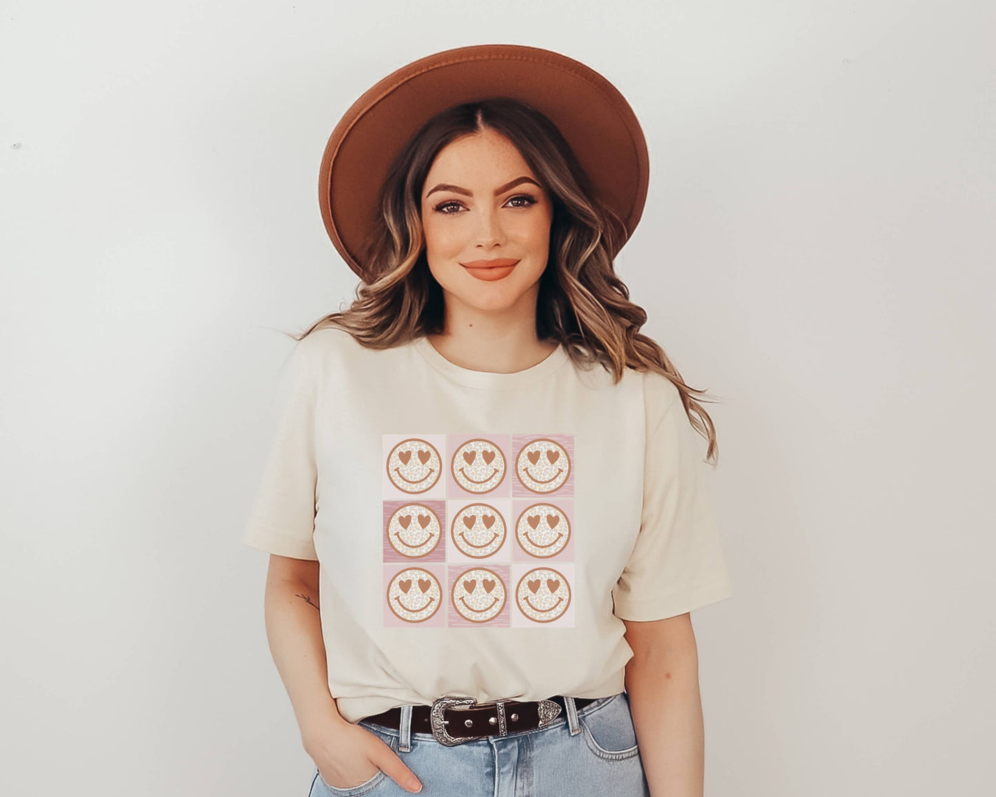 Happy Face Heart Grid Valentine Tee