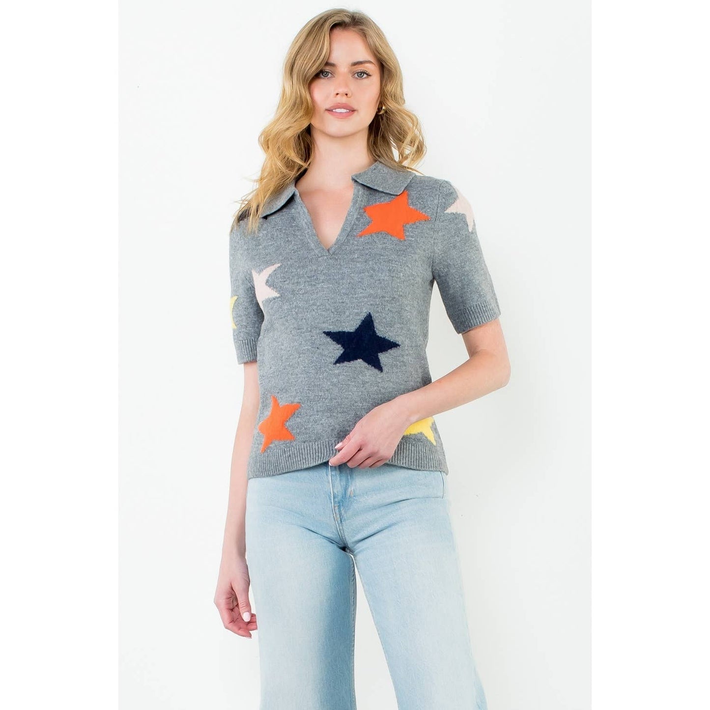 Star Collared Sweater Top