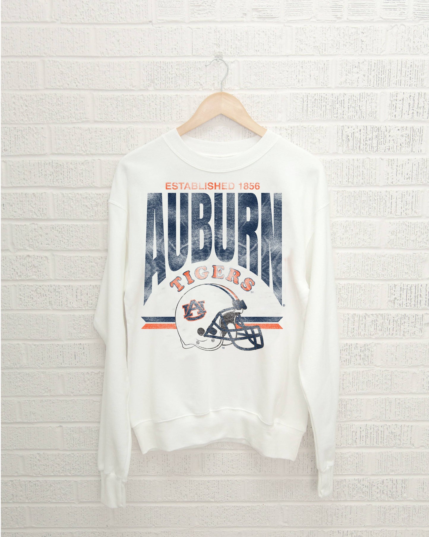 Auburn Tigers Established Helmet White Thrifted Sweatshirt