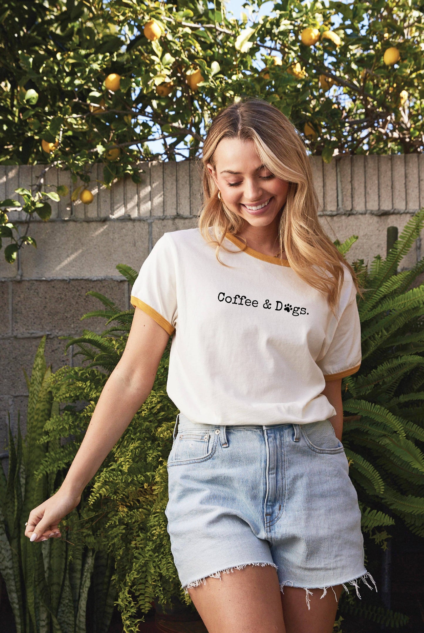 Coffee and Dogs Ringer Graphic T-Shirt