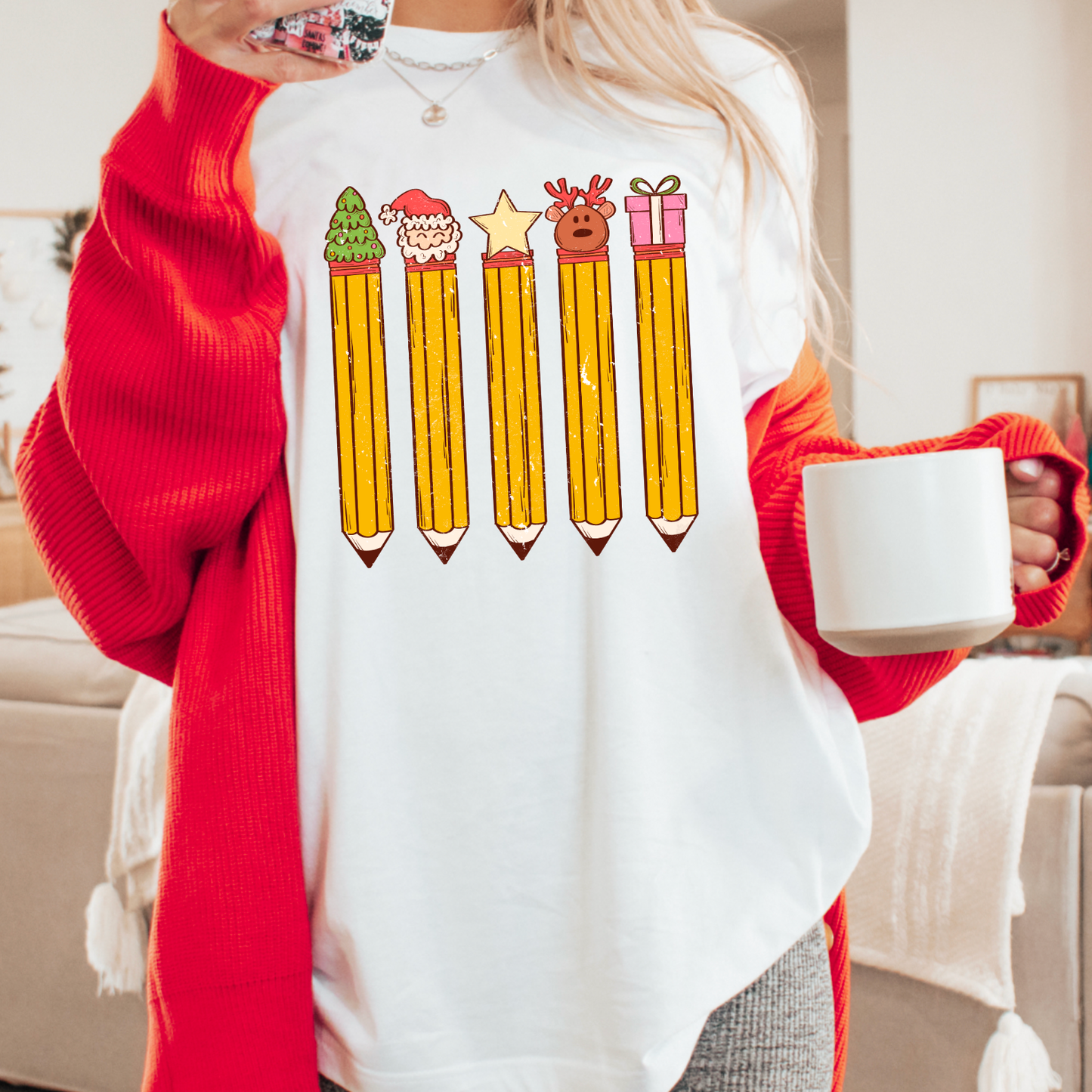 Teacher Christmas Pencil Gildan Graphic Tee