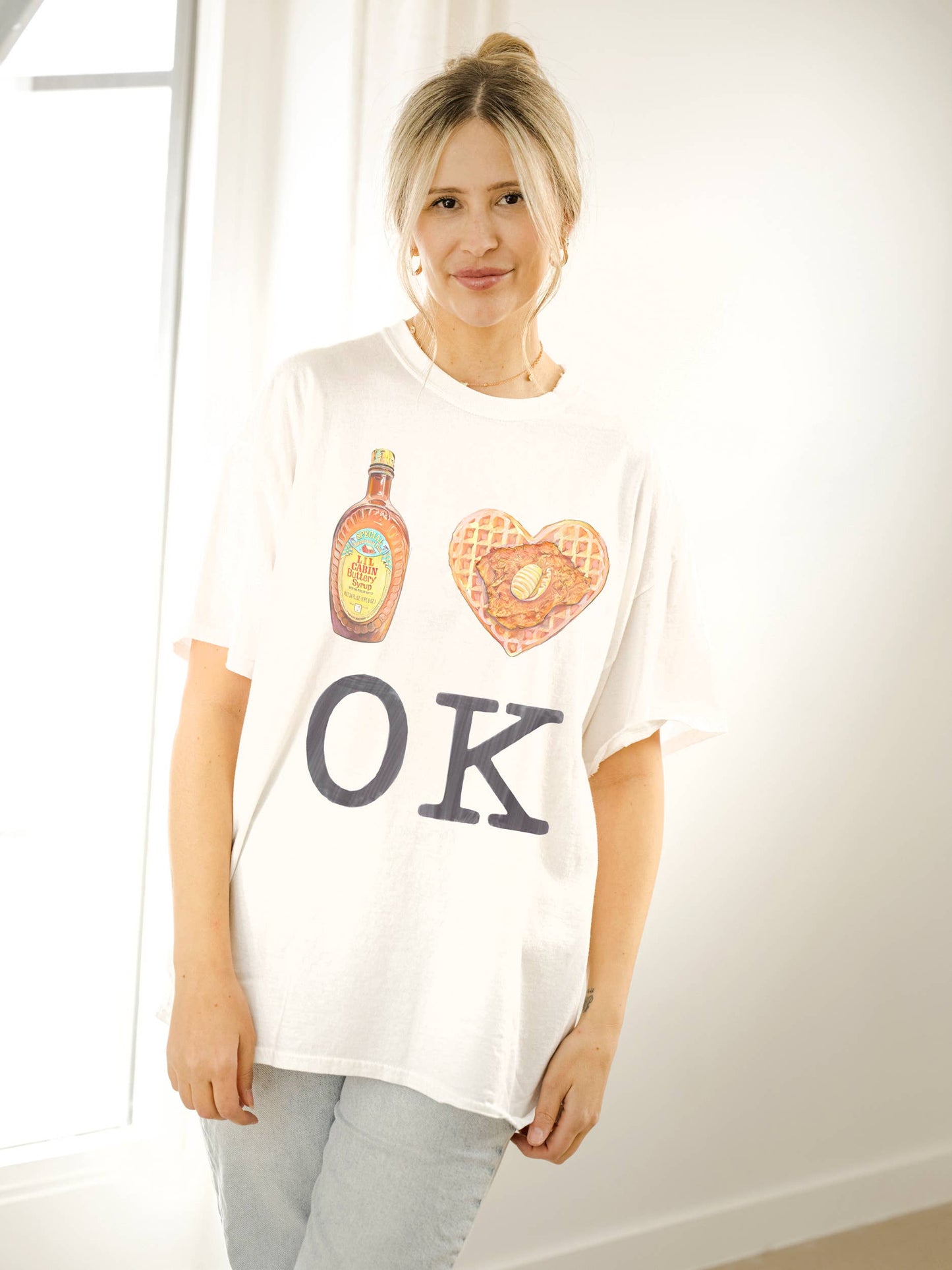 I Heart Ok Oklahoma & Waffles White Comfort Colors Tee