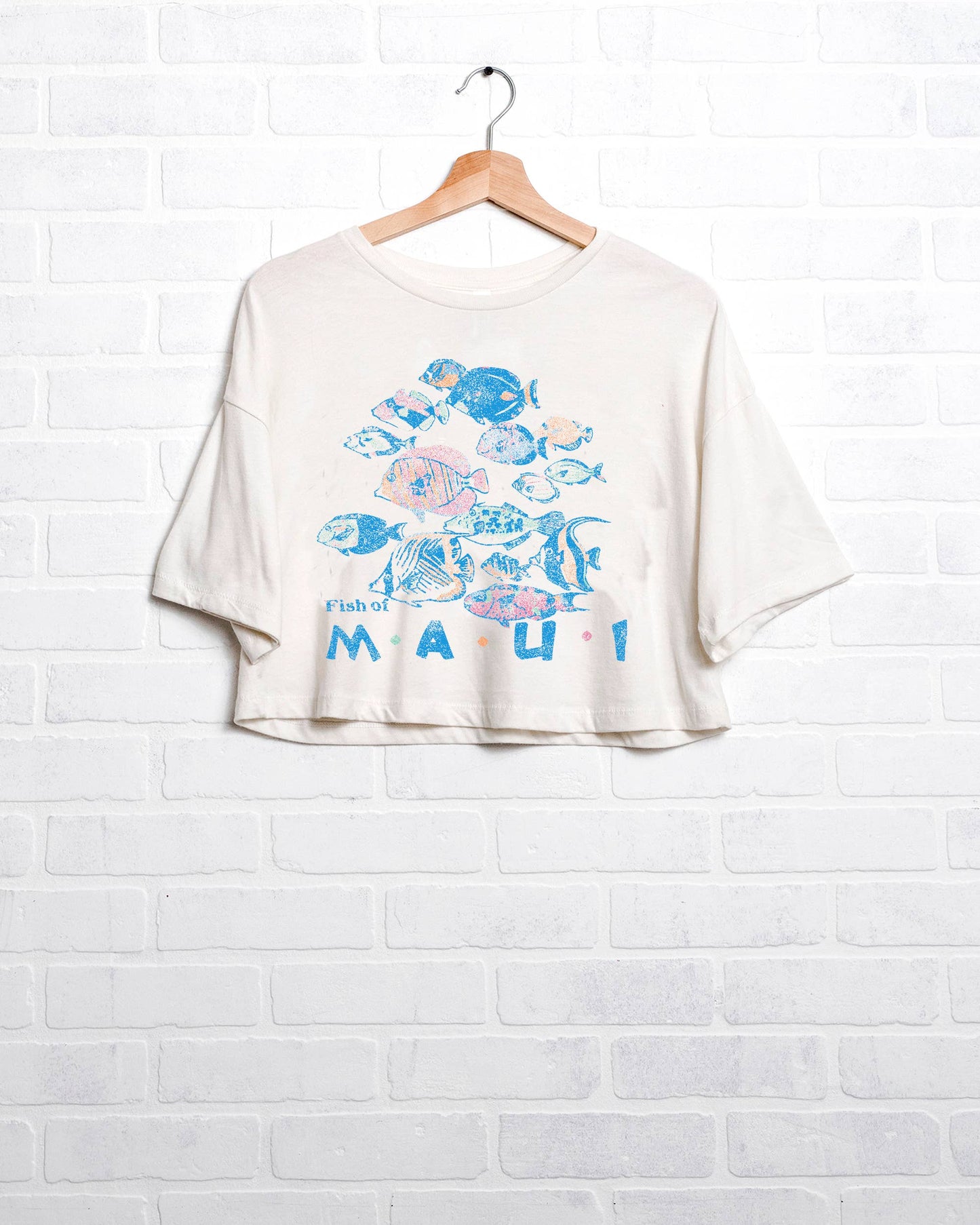 Fish of Maui Off White Cropped Graphic Tee