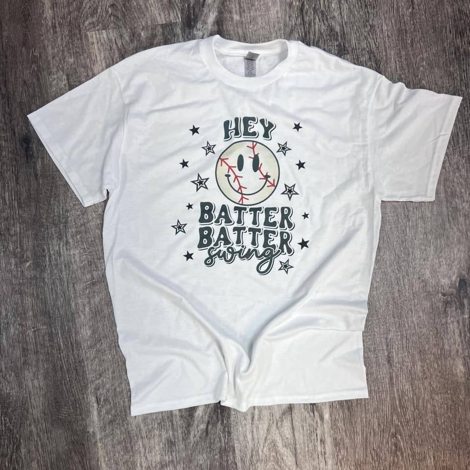 Hey Batter Batter Swing On White Tee