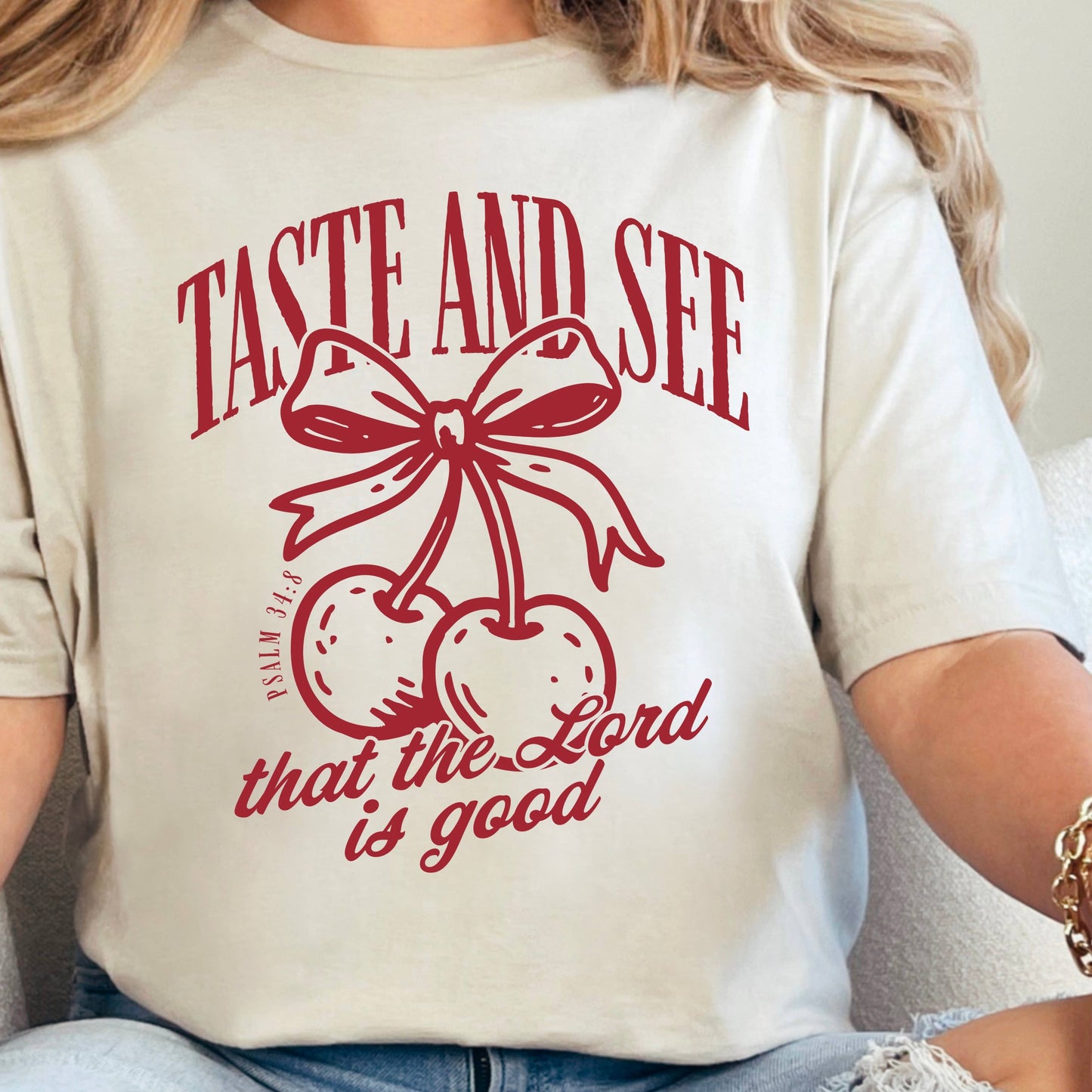 Cherries Taste and See Christian Graphic T-Shirt | Gildan