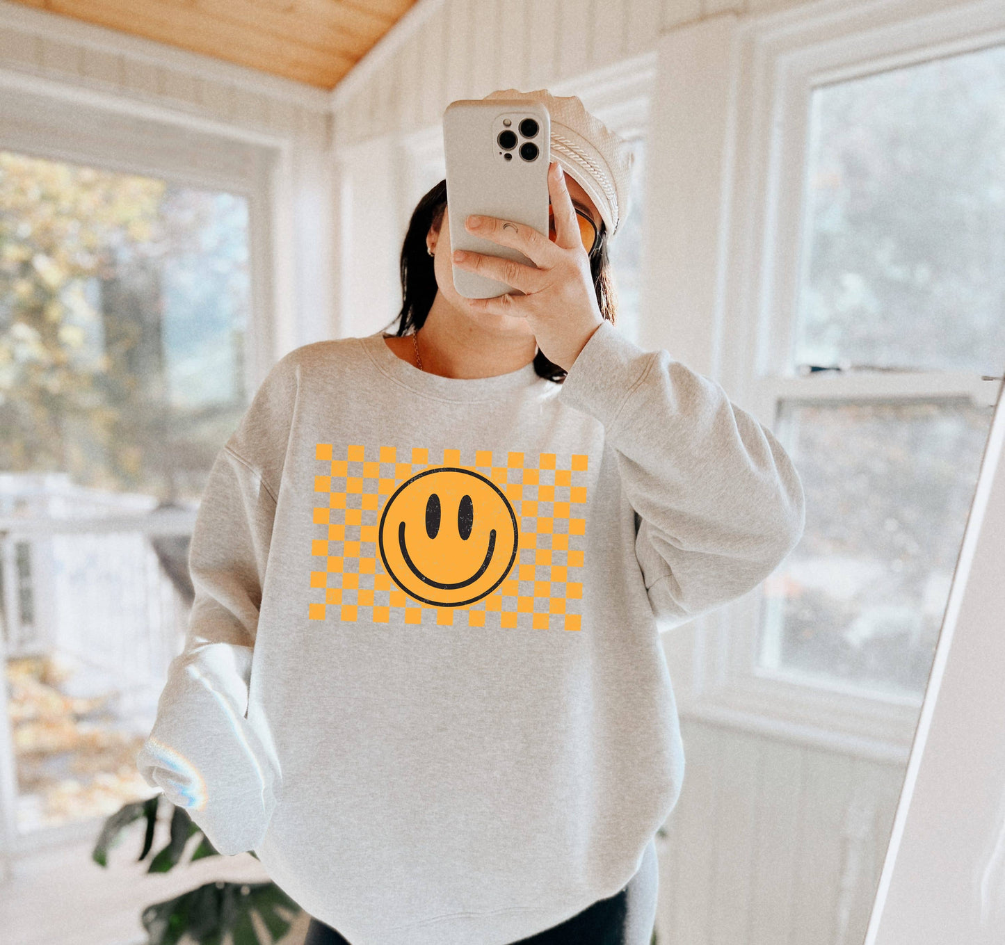Checkered Smile Crew Neck Sweatshirt