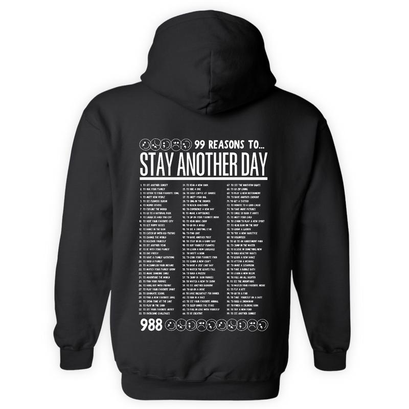 99 Reasons To Stay Another Day Printed Unisex Mental Health Awareness Hoodies Crews And Tshirts From Small Thru 5x Classic Unisex Tops Pullover Long Sleeve Casual Crewneck Menswear Sweaters Underw