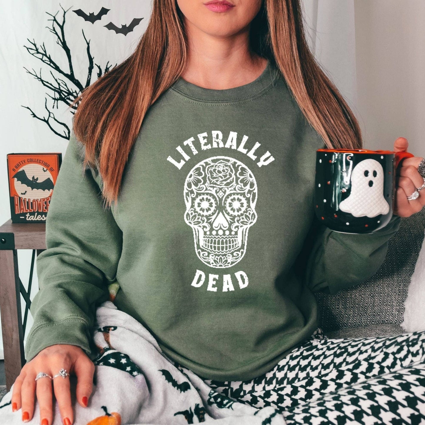 Literally Dead Skull Crewneck Sweatshirt Hoodie Halloween