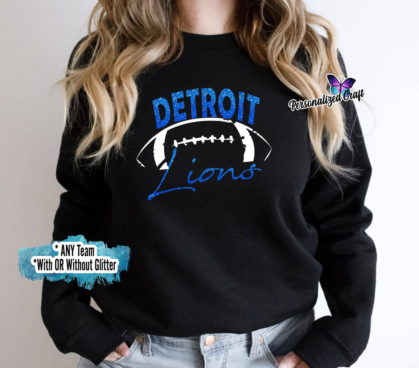 Detroit Lions Football Tee - Ladies Custom Glitter Shirt