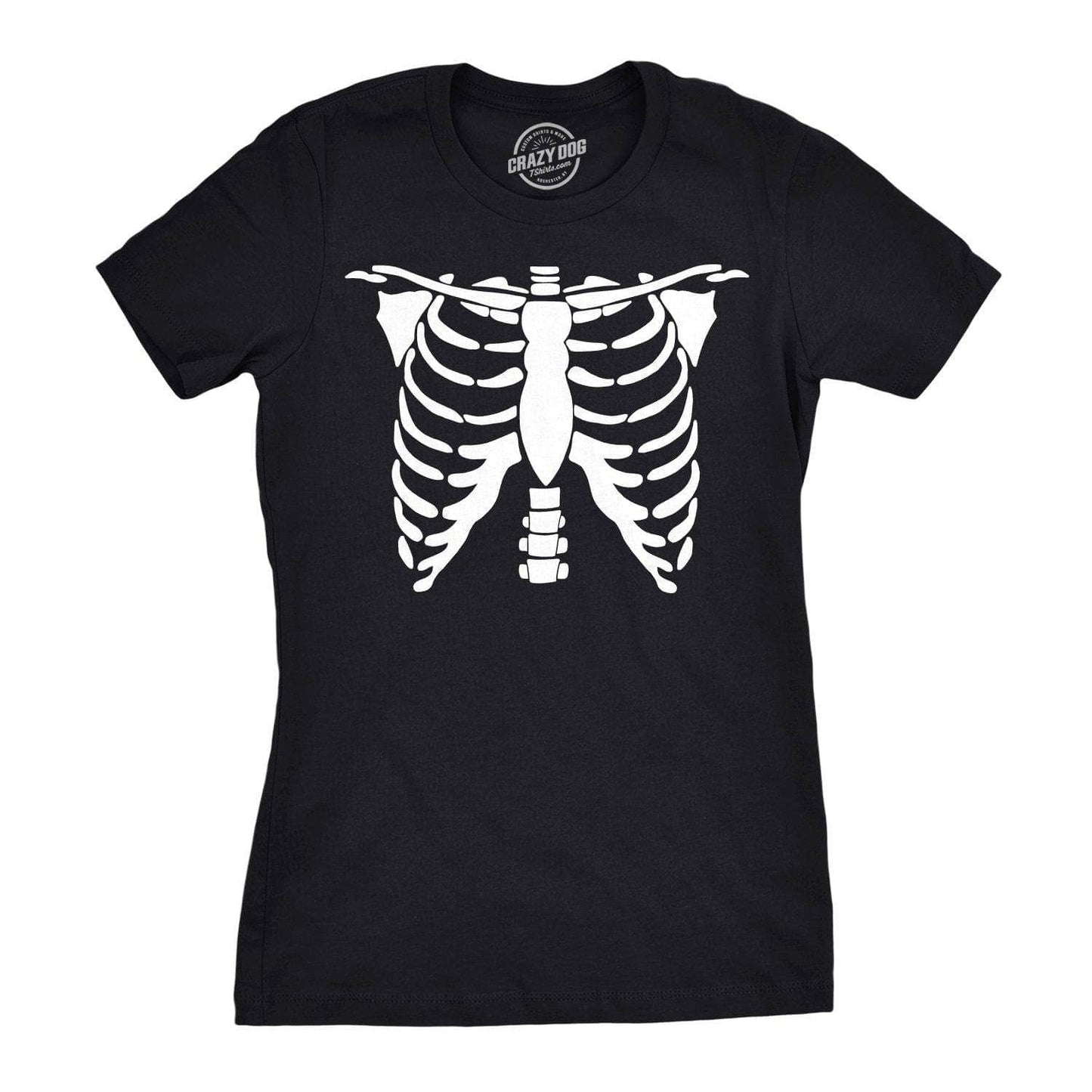 White Skeleton Rib Cage Women's Tshirt Halloween Graphic Tee