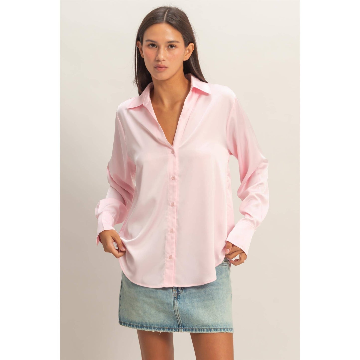 Satin Button-Up Shirt
