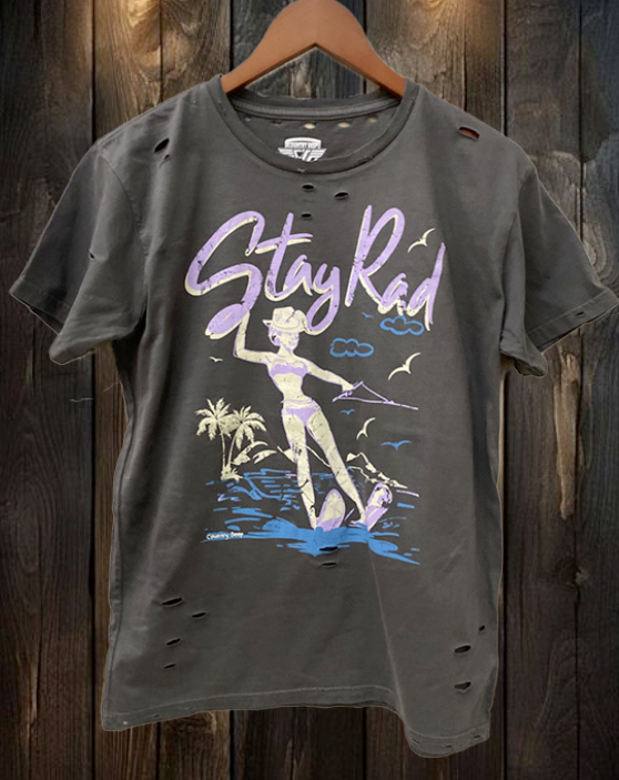 Stay Rad Water Ski Gal 1980's Distressed T-Shirt