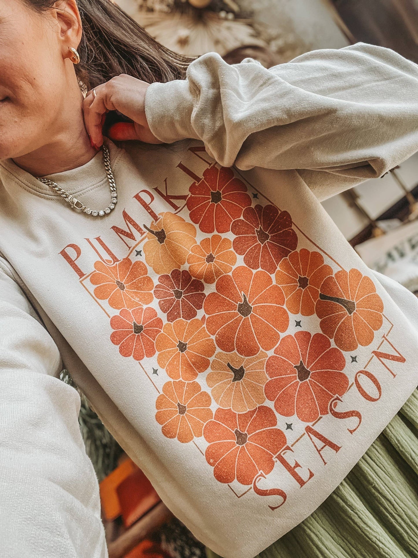 Pumpkin Season Floral Crew Neck Sweatshirt | Trending