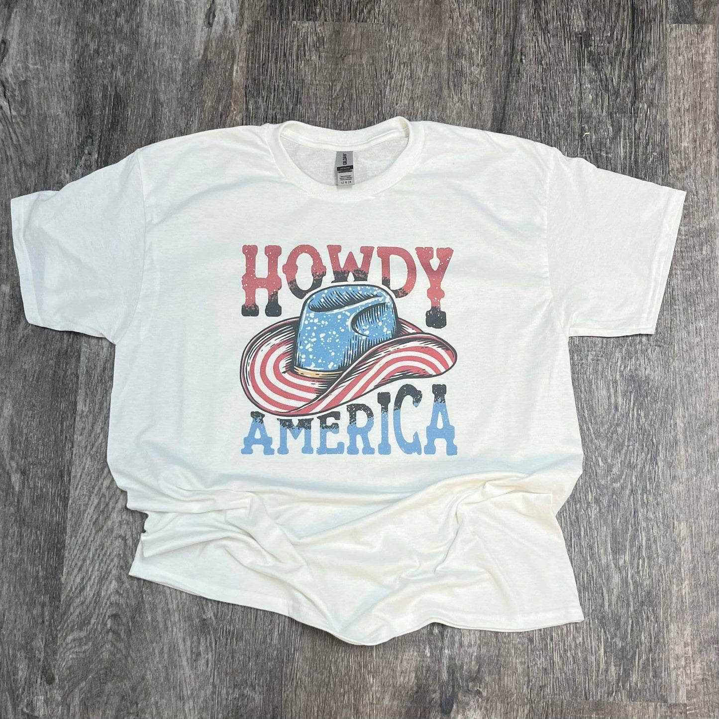 Howdy America Cowboy Hat On White Tee