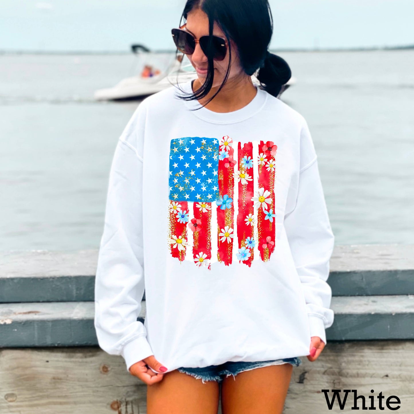 Floral Flag USA | July 4th Patriotic Sweatshirt
