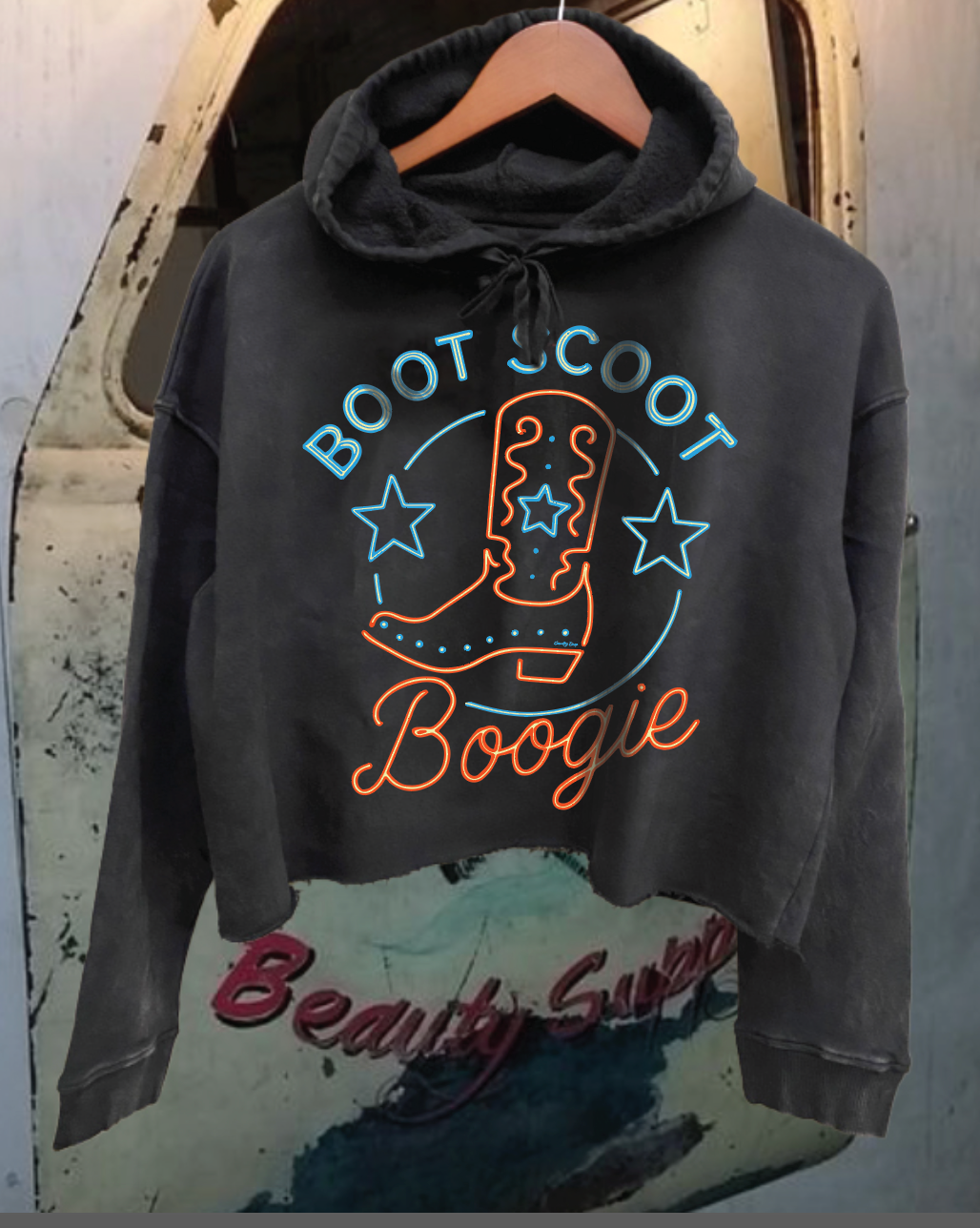 Boot Scoot Boogie Acid Wash Cropped Hooded Sweatshirt