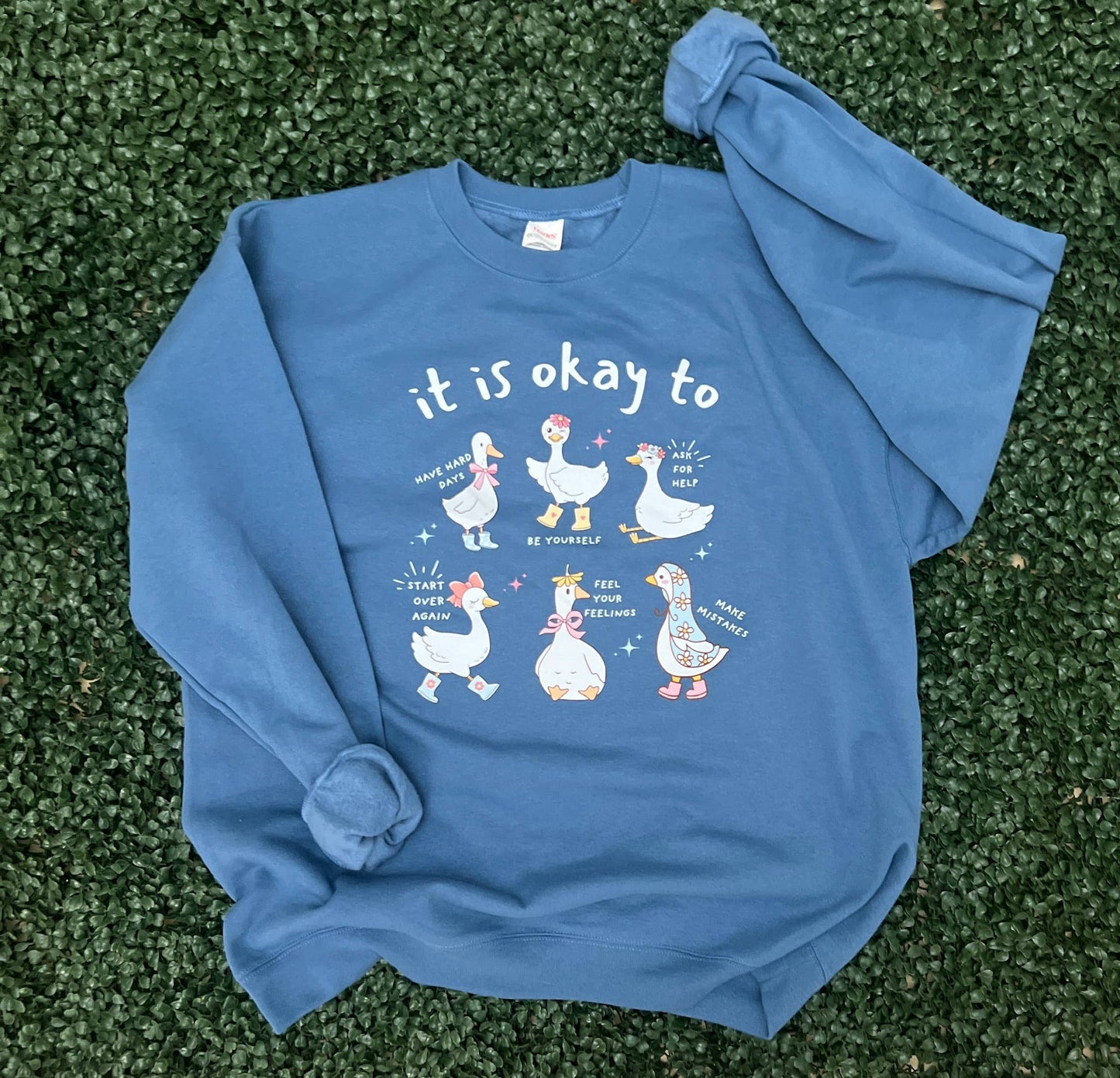 It Is Okay To - Goose Edition On Hanes Denim Blue Sweatshirt